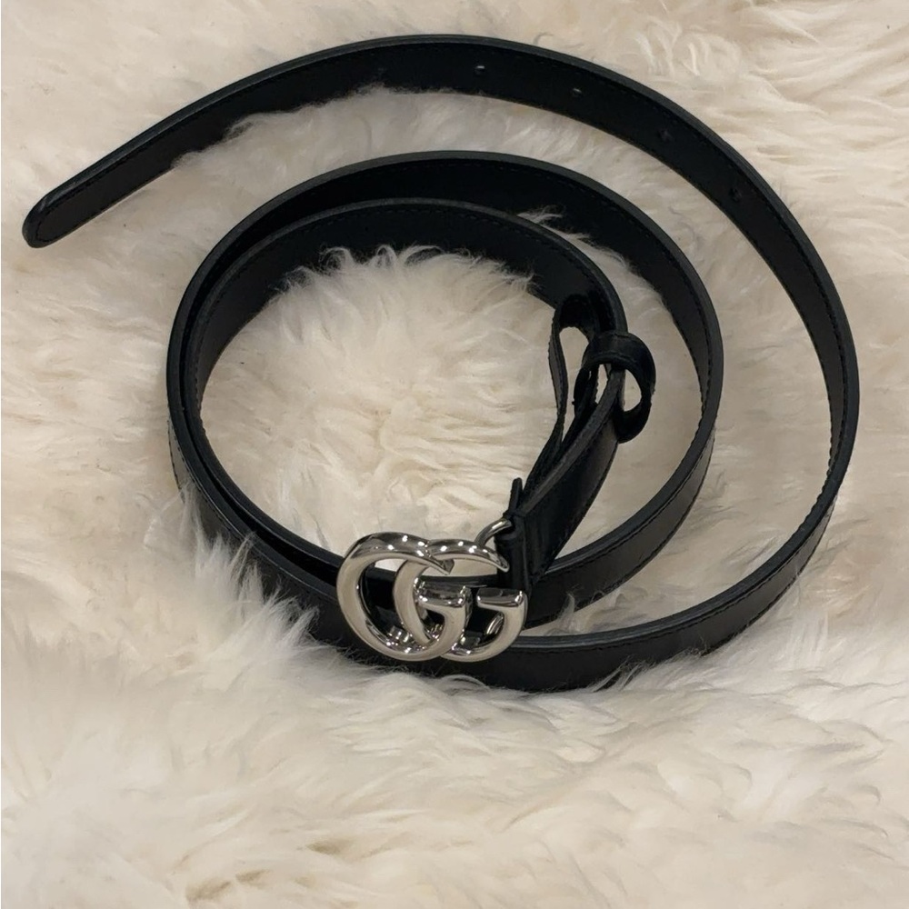 Gucci Black Leather Belt with Silver Buckle